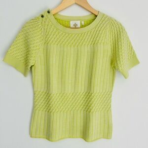 Anthropologie HWR Monogram Wool Blend Peplum Top In Lime Green Size Medium